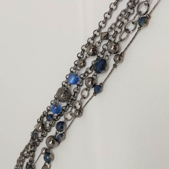 Multi-Layer Chain Necklace Gunmetal Gray Blue Five Strand - Picture 9 of 9
